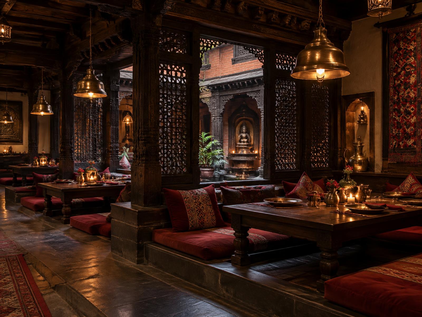 Warm traditional Nepali baithak dining room